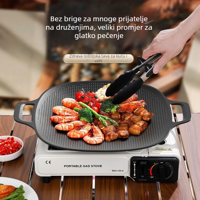 Vanjski kamp roštilj tiganj – Korejski BBQ Teppanyaki, legura, kvadratni oblik, indukcijski kompatibilan, elektroforetski premaz, sklopivi