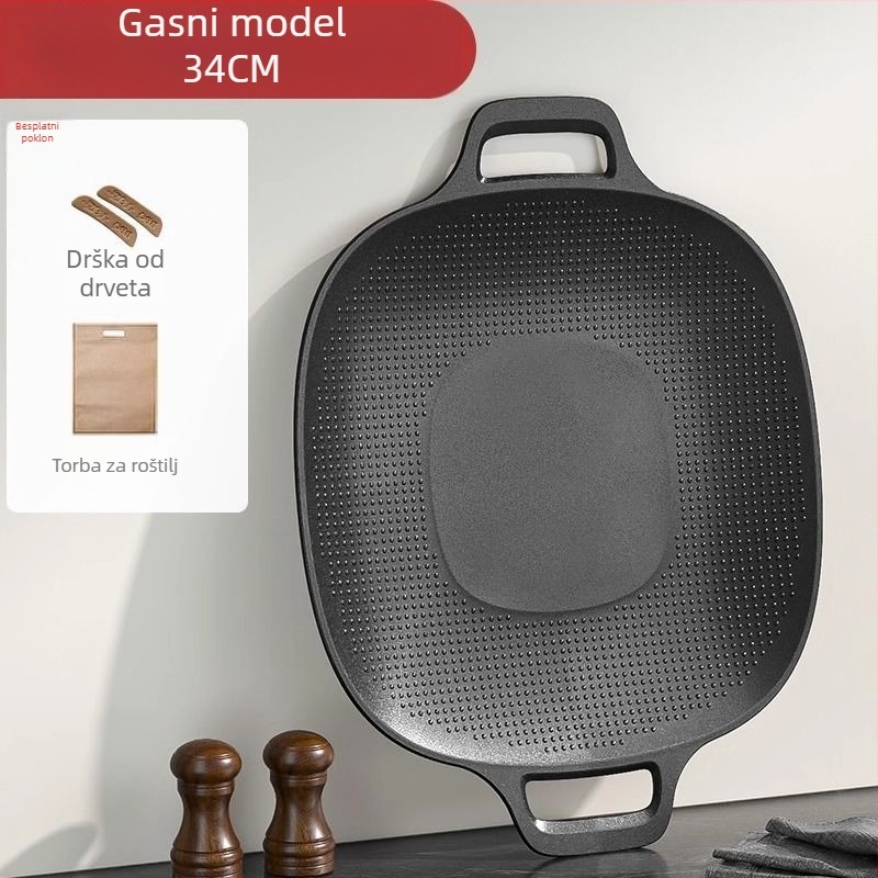 Vanjski kamp roštilj tiganj – Korejski BBQ Teppanyaki, legura, kvadratni oblik, indukcijski kompatibilan, elektroforetski premaz, sklopivi