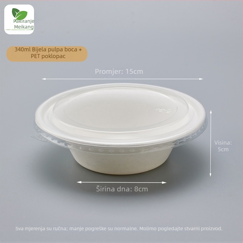 Jednokratna biorazgradiva zdjela od celuloze s oblikom šalice šešira od slame, zapremina 340–350 ml, debljina 1 mm, moguć ispis loga, prilagodba, pogodna za deserte, jogurt i voćne salate