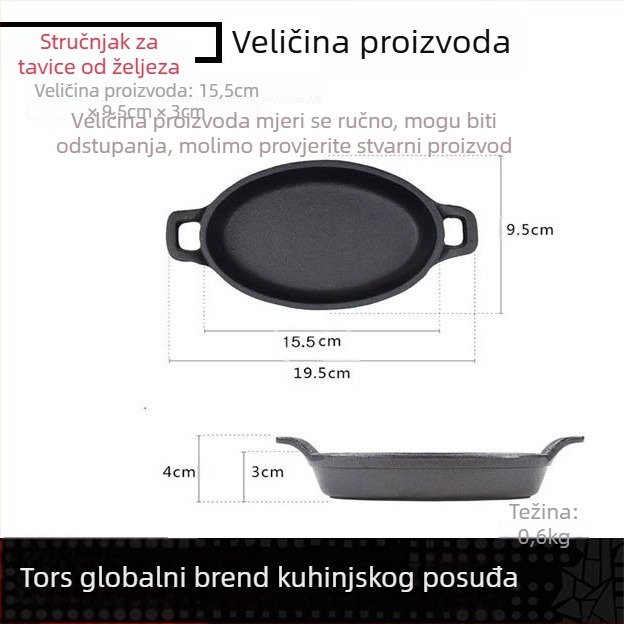 Toler lijevano željezna ravna tiganj bez premaza, model 19.5-30, dno od lijevanog željeza, tijelo od sirovog željeza, dubina 3-4.5 cm