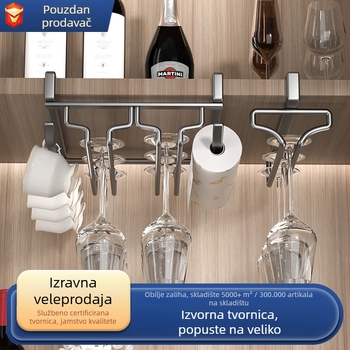 Zidni držač za čaše vina, bez bušenja, karbonska čeli, jednoredni ili dvoredni, suvremen stil