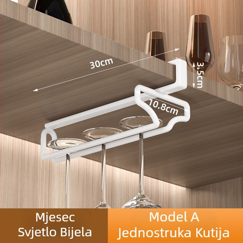 Zidni držač za čaše vina, bez bušenja, karbonska čeli, jednoredni ili dvoredni, suvremen stil