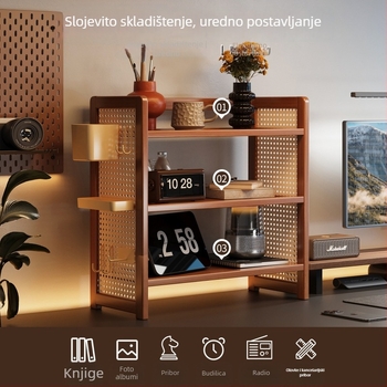 Stolni organizator za skladištenje, 3-slojni, kineskog stila, materijal Nanzhu, bez montaže, bez bušenja