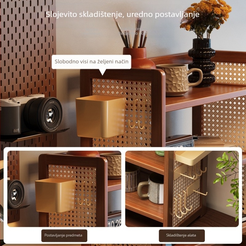 Stolni organizator za skladištenje, 3-slojni, kineskog stila, materijal Nanzhu, bez montaže, bez bušenja