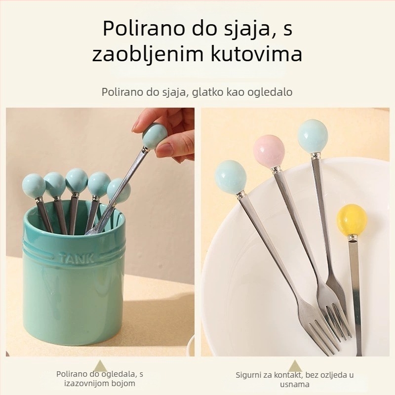 Kompaktni set keramičkih vilica za voće s osnovom i spremnikom za pohranu, modernog jednostavnog stila, LUPALUPA, mogućnost prilagodbe obrade, otisnut logotip.