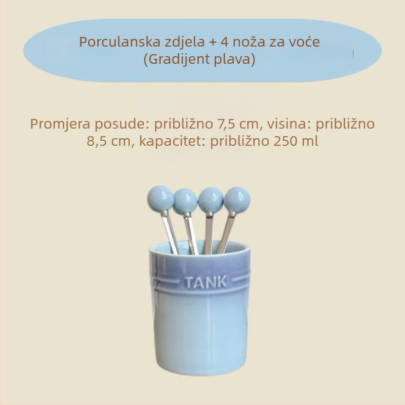 Kompaktni set keramičkih vilica za voće s osnovom i spremnikom za pohranu, modernog jednostavnog stila, LUPALUPA, mogućnost prilagodbe obrade, otisnut logotip.
