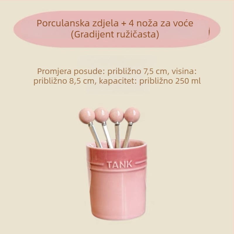 Kompaktni set keramičkih vilica za voće s osnovom i spremnikom za pohranu, modernog jednostavnog stila, LUPALUPA, mogućnost prilagodbe obrade, otisnut logotip.