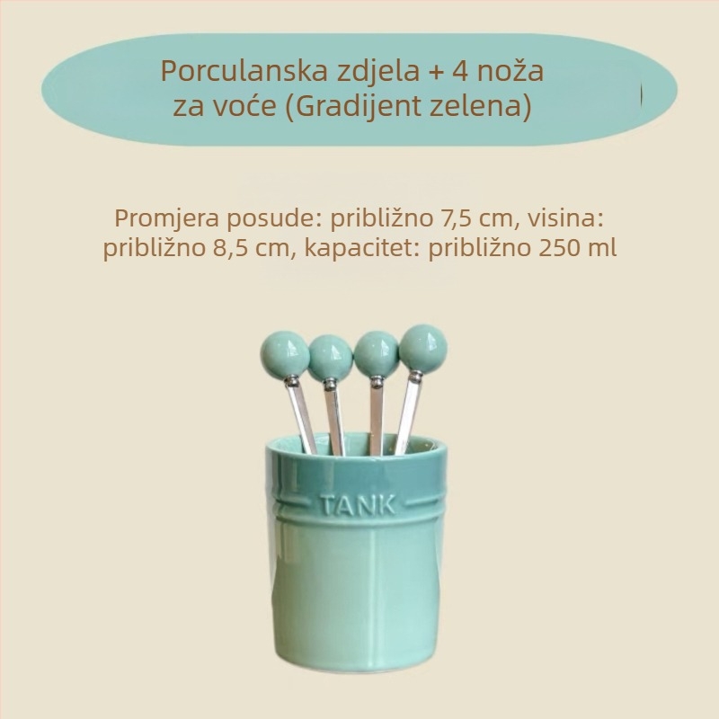 Kompaktni set keramičkih vilica za voće s osnovom i spremnikom za pohranu, modernog jednostavnog stila, LUPALUPA, mogućnost prilagodbe obrade, otisnut logotip.