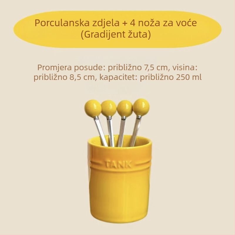 Kompaktni set keramičkih vilica za voće s osnovom i spremnikom za pohranu, modernog jednostavnog stila, LUPALUPA, mogućnost prilagodbe obrade, otisnut logotip.
