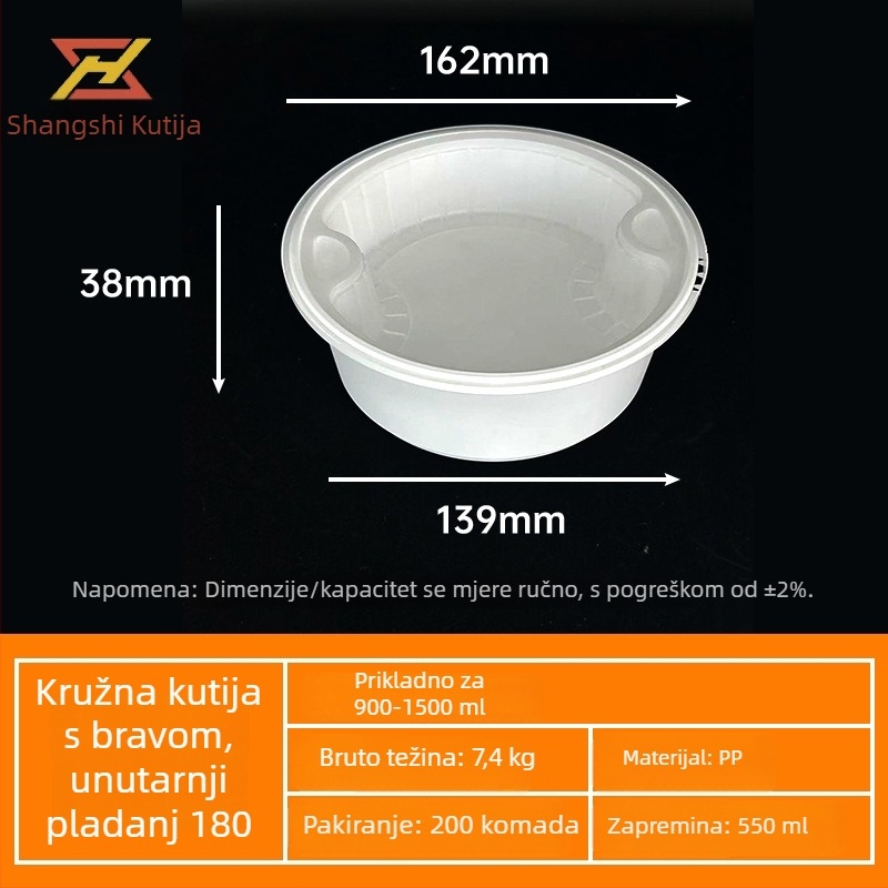 Okrogle jednokratne posude za hranu s zaključnim poklopcem, otporne na prolijevanje, debel PP plast, za juhe i rezance