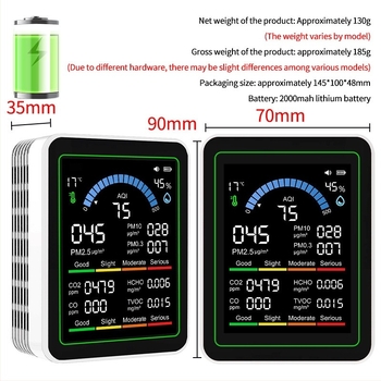 10-u-1 Detektor zraka za dom Mt13: CO2 400-5000 ppm, formaldehid, TVOC, CO, temperatura i vlažnost - napajanje 5V