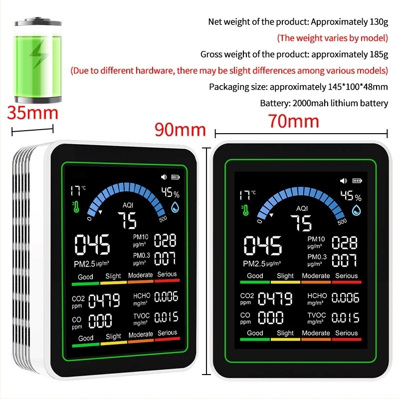 10-u-1 Detektor zraka za dom Mt13: CO2 400-5000 ppm, formaldehid, TVOC, CO, temperatura i vlažnost - napajanje 5V