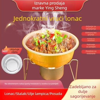 Jednokratni set za vruće jelo s aluminijskim stalkom — za dom i kampiranje; nije pogodan za mikrovalnu pećnicu; otisak logotipa; Licenca Yue XK16-204-01508