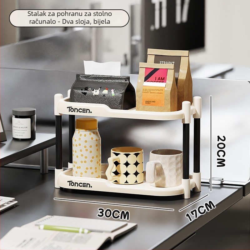 Stolni organizator za čaše i uredske potrepštine, višeslojna konstrukcija s dvije i tri etaže, ABS+PVC, model 1002, moderni minimalistički stil.