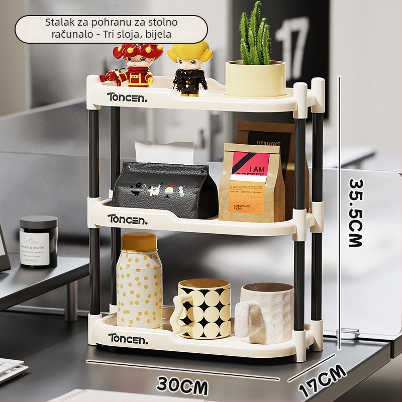 Stolni organizator za čaše i uredske potrepštine, višeslojna konstrukcija s dvije i tri etaže, ABS+PVC, model 1002, moderni minimalistički stil.