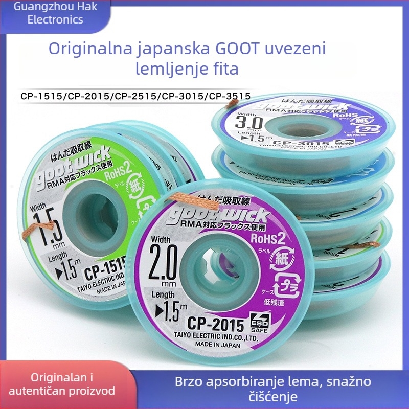 Goot CP-2015 Traka za usisavanje cinka, trak za drag solder (Model CP-2015; Marka: Goot; Vrsta: usisavajuća/drag trak; Namjena: uklanjanje cinka)
