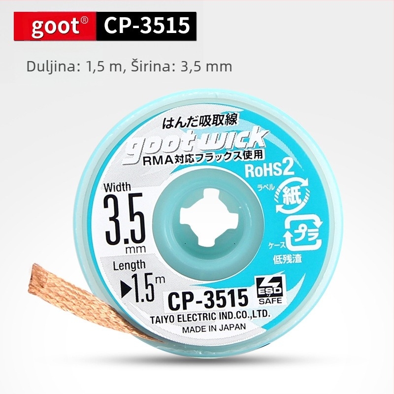 Goot CP-2015 Traka za usisavanje cinka, trak za drag solder (Model CP-2015; Marka: Goot; Vrsta: usisavajuća/drag trak; Namjena: uklanjanje cinka)