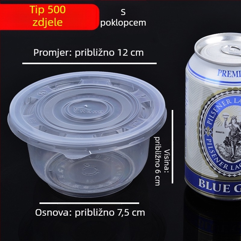 Plastične jednokratne okrugle zdjele za juhu s poklopcem, za dostavu i svadbene proslave, kućnu uporabu | kutija 20–50 komada | Nije biorazgradivo | Mogućnost prilagođene obrade
