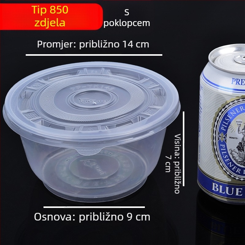 Plastične jednokratne okrugle zdjele za juhu s poklopcem, za dostavu i svadbene proslave, kućnu uporabu | kutija 20–50 komada | Nije biorazgradivo | Mogućnost prilagođene obrade