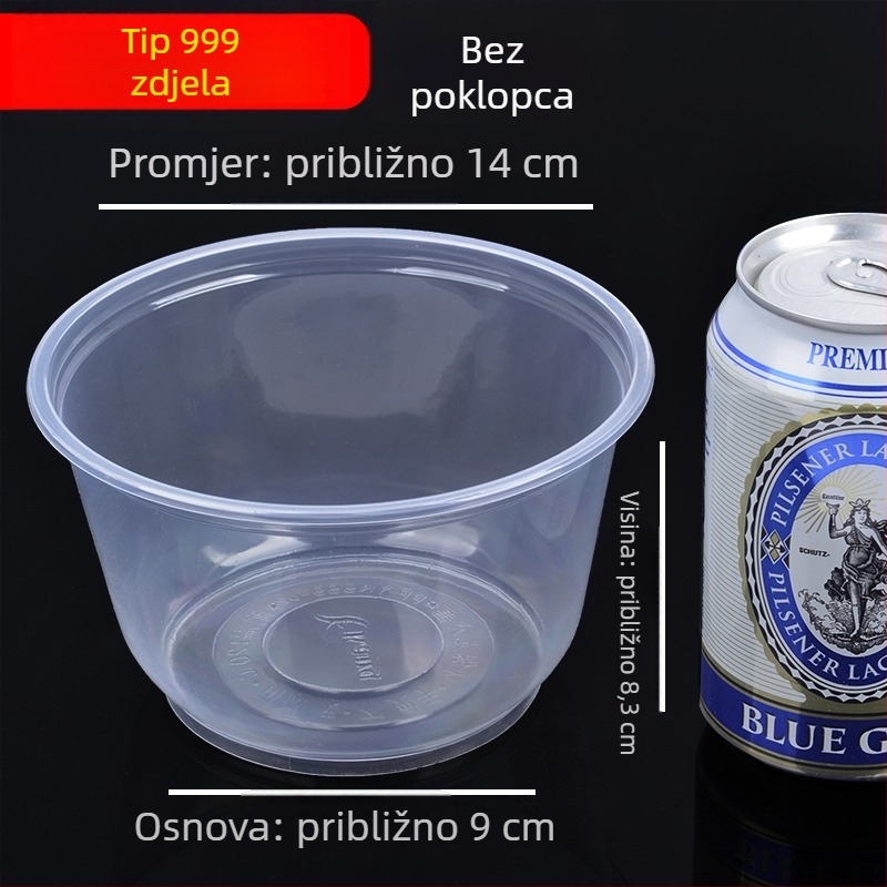 Plastične jednokratne okrugle zdjele za juhu s poklopcem, za dostavu i svadbene proslave, kućnu uporabu | kutija 20–50 komada | Nije biorazgradivo | Mogućnost prilagođene obrade