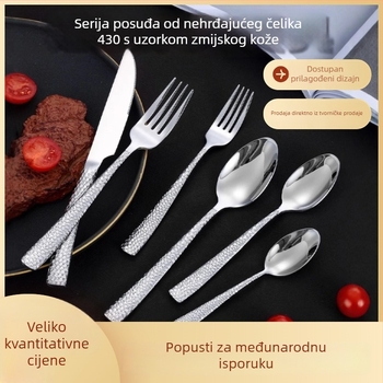 Set western pribora od nehrđajućeg čelika 430 (nož, vilica, žlica) – ručna izrada, ogledni polir, moderan minimalistički stil