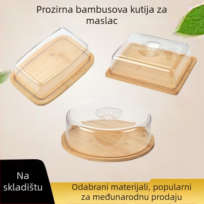 Bambusova kutija za maslac s prozirnim poklopcem – pladanj za sir, kolače i deserte, nordijski stil