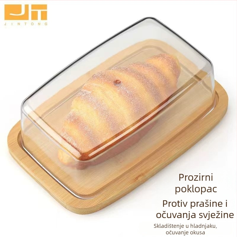 Bambusova kutija za maslac s prozirnim poklopcem – pladanj za sir, kolače i deserte, nordijski stil