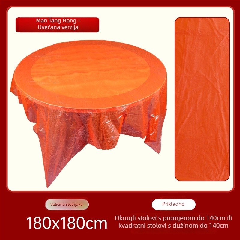 Jednokratni stolnjak za vjenčanje, kružni, plastični, uzorak Fu znakova i sretnih likova, First Green