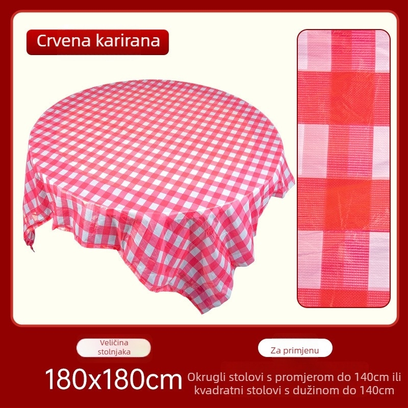 Jednokratni stolnjak za vjenčanje, kružni, plastični, uzorak Fu znakova i sretnih likova, First Green