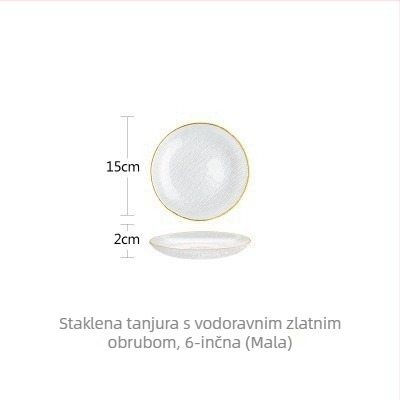 Japanski stil staklenih zdjela i tanjura sa zlatnim rubom i horizontalnim prugama – set za voćne salate; proziran, moderan pribor za stol