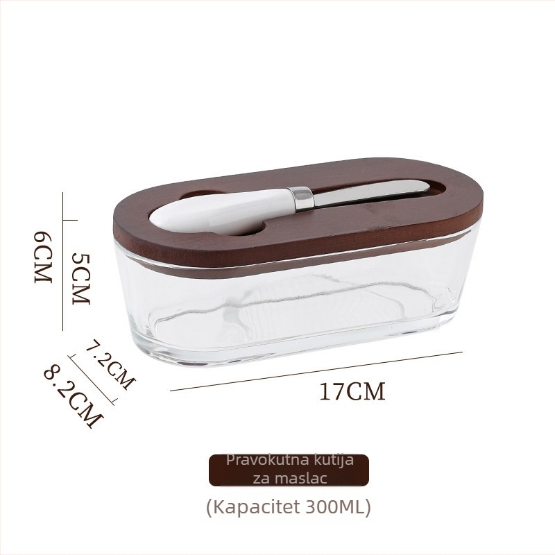 Staklena kutija za maslac s nordijskim minimalističkim dizajnom – Wood Craftsman HYH1030, Materijal: Staklo, Ispis logotipa: Da, Stil: Nordic Minimalist