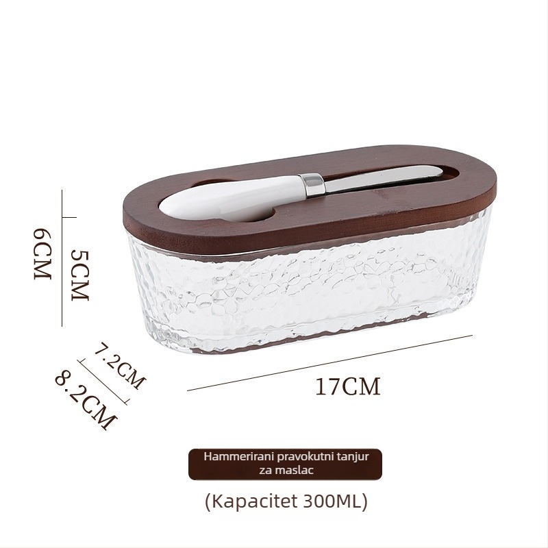 Staklena kutija za maslac s nordijskim minimalističkim dizajnom – Wood Craftsman HYH1030, Materijal: Staklo, Ispis logotipa: Da, Stil: Nordic Minimalist