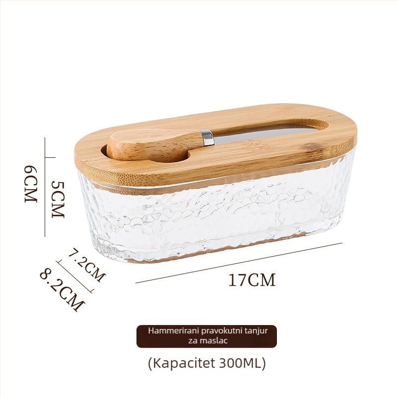 Staklena kutija za maslac s nordijskim minimalističkim dizajnom – Wood Craftsman HYH1030, Materijal: Staklo, Ispis logotipa: Da, Stil: Nordic Minimalist