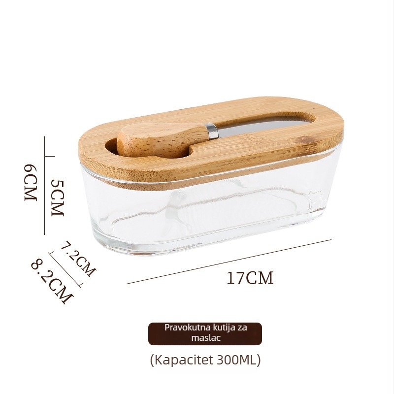 Staklena kutija za maslac s nordijskim minimalističkim dizajnom – Wood Craftsman HYH1030, Materijal: Staklo, Ispis logotipa: Da, Stil: Nordic Minimalist