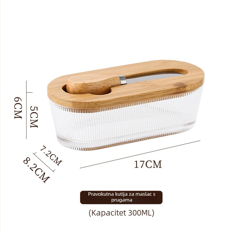 Staklena kutija za maslac s nordijskim minimalističkim dizajnom – Wood Craftsman HYH1030, Materijal: Staklo, Ispis logotipa: Da, Stil: Nordic Minimalist