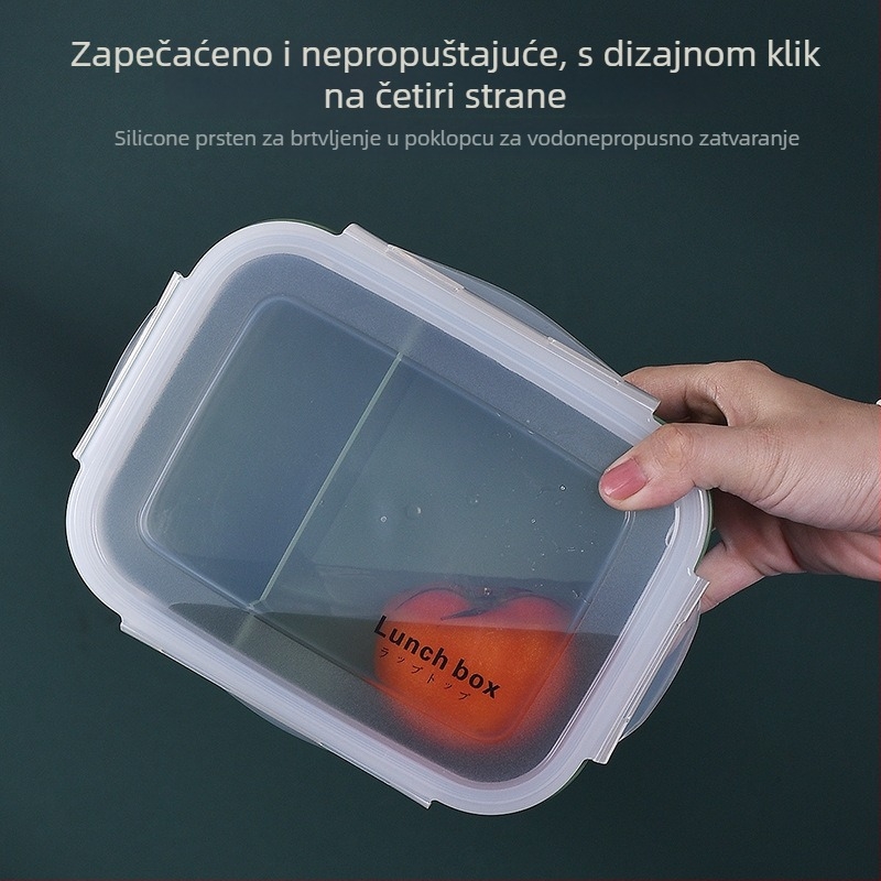 Bento kutija za ručak, dvodijelna, četvrtastog oblika, PP materijal, kapacitet 800–1000 ml, mikrovalna pećnica pogodna