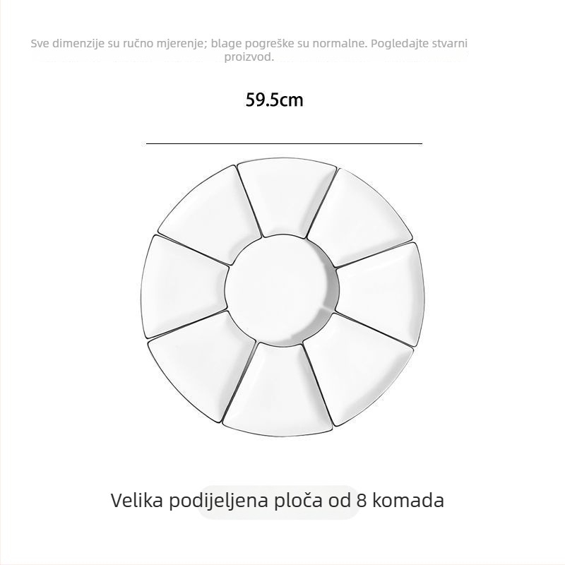 Set keramičkih pladnjeva u obliku fana, od kostnog porculana, s podglazurnim završetkom, jednostavan stil