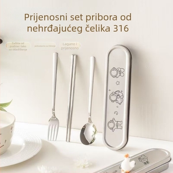 Trodjelni set posuđa: žlica, štapići i vilica; od 304 nehrđajućeg čelika; ogledni sjaj; ručna izrada; svjež i sladak stil.