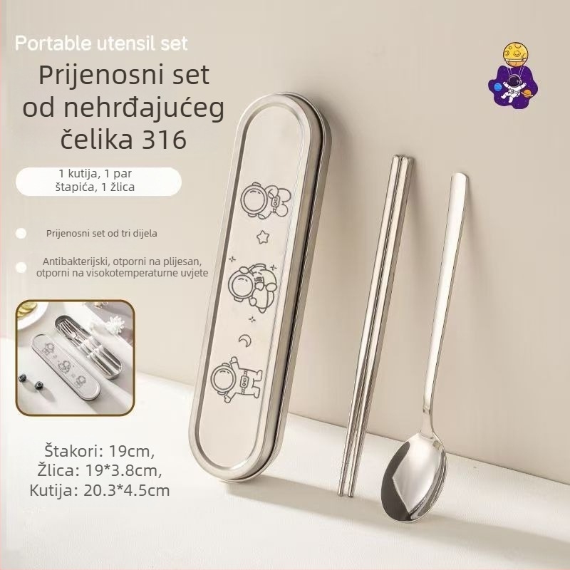 Trodjelni set posuđa: žlica, štapići i vilica; od 304 nehrđajućeg čelika; ogledni sjaj; ručna izrada; svjež i sladak stil.
