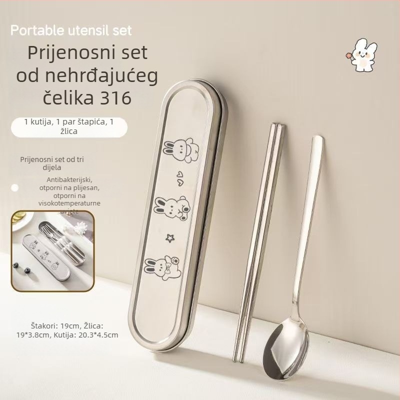 Trodjelni set posuđa: žlica, štapići i vilica; od 304 nehrđajućeg čelika; ogledni sjaj; ručna izrada; svjež i sladak stil.