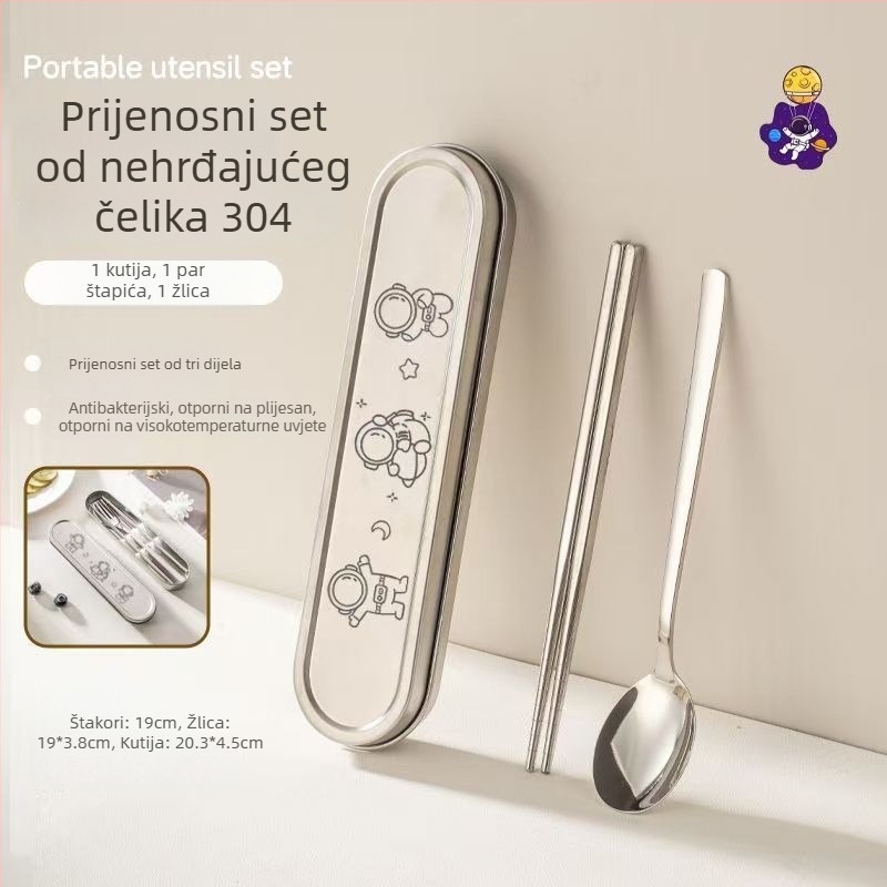 Trodjelni set posuđa: žlica, štapići i vilica; od 304 nehrđajućeg čelika; ogledni sjaj; ručna izrada; svjež i sladak stil.