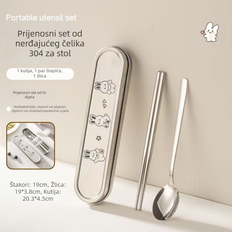 Trodjelni set posuđa: žlica, štapići i vilica; od 304 nehrđajućeg čelika; ogledni sjaj; ručna izrada; svjež i sladak stil.