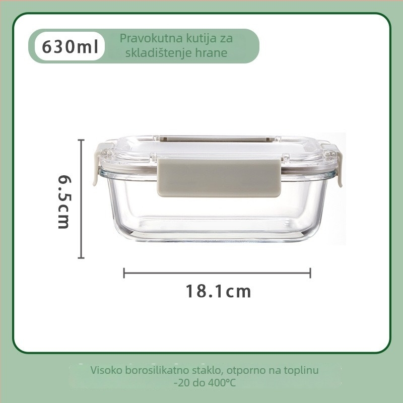 Staklena kutija za ručak, četvrtasti oblik, otporna na toplinu, mikrovalna kompatibilnost, kapacitet 301–800 ml