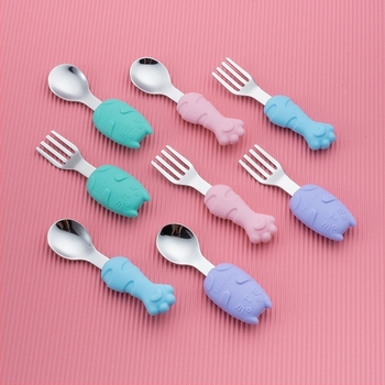 Dječji set posuđa od 304 nerđajućeg čelika sa silikonskim tanjurićem u obliku mrkve, trodjelni set za bebe od 6 mjeseci