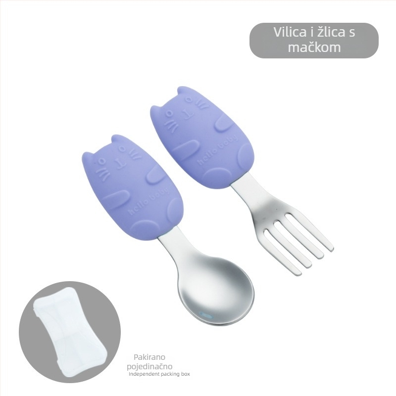 Dječji set posuđa od 304 nerđajućeg čelika sa silikonskim tanjurićem u obliku mrkve, trodjelni set za bebe od 6 mjeseci