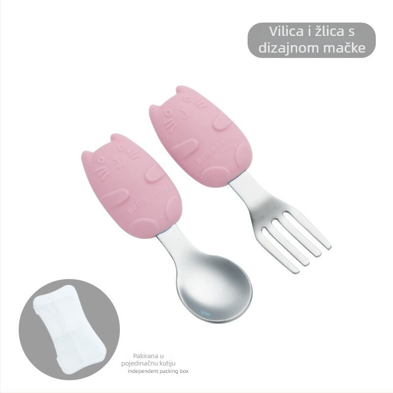 Dječji set posuđa od 304 nerđajućeg čelika sa silikonskim tanjurićem u obliku mrkve, trodjelni set za bebe od 6 mjeseci