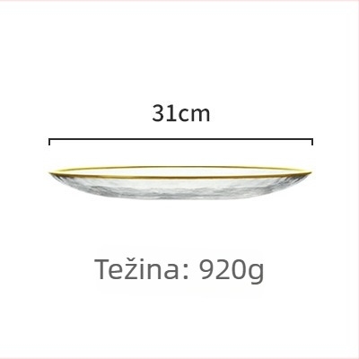 Stakleni set tanjura za večeru, okrugli oblik, moderan minimalistički stil, mogućnost personalizacije logotipom