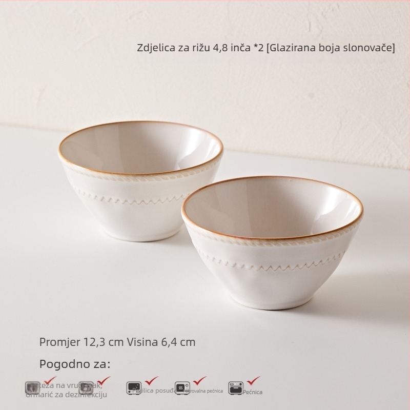 Porcelanski set za jelo u francuskom stilu — zdjele i tanjuri, jednobojni dizajn, pod-glazurni završni sloj, premium kvaliteta, 5-dijelni set