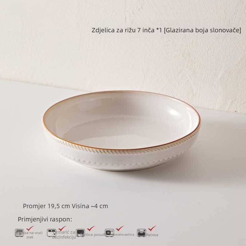 Porcelanski set za jelo u francuskom stilu — zdjele i tanjuri, jednobojni dizajn, pod-glazurni završni sloj, premium kvaliteta, 5-dijelni set
