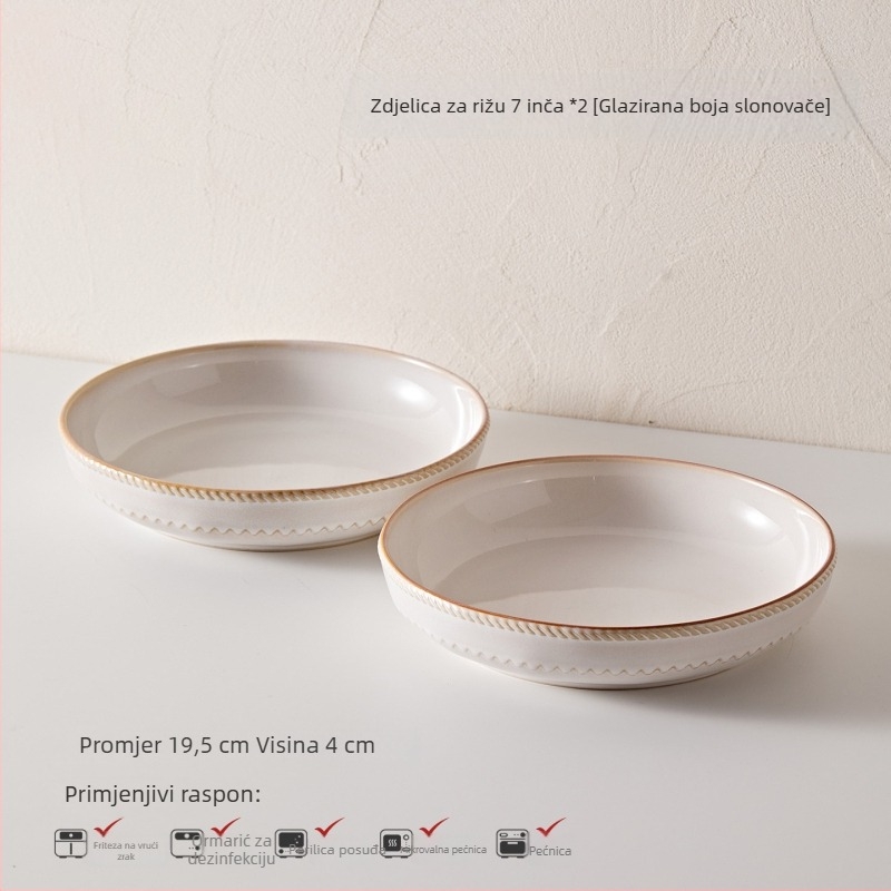 Porcelanski set za jelo u francuskom stilu — zdjele i tanjuri, jednobojni dizajn, pod-glazurni završni sloj, premium kvaliteta, 5-dijelni set